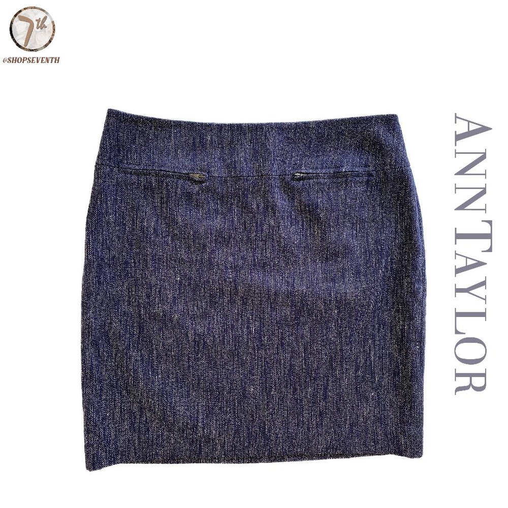(40% OFF) Ann Taylor Vintage Navy Blue Pencil Skirt Tweed Zipper Straight Skirt